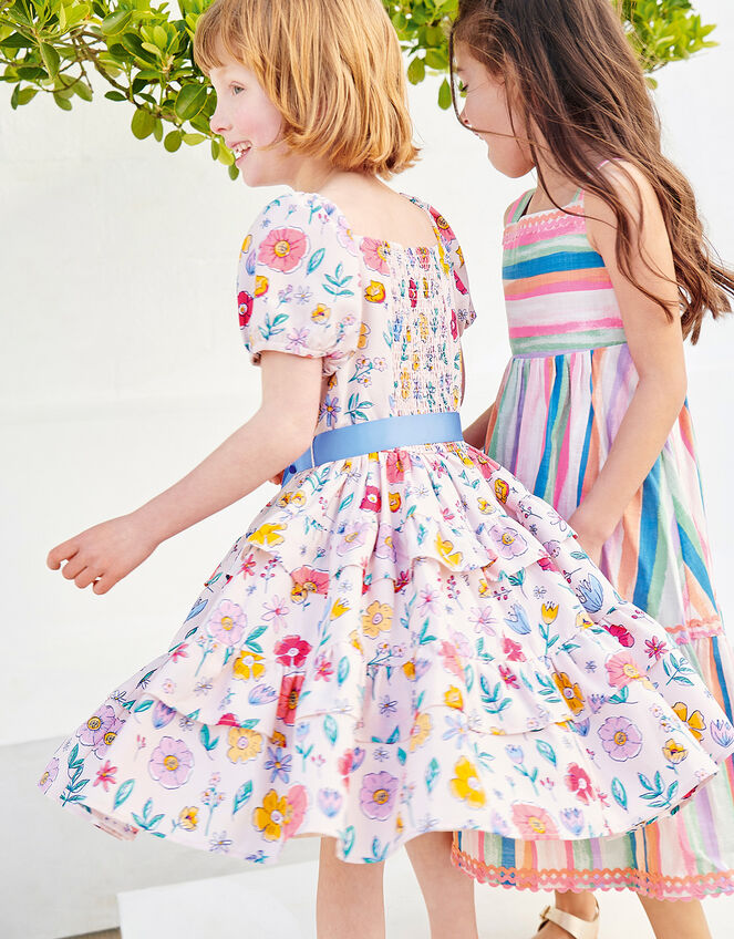 Floral Print Tiered Dress, Pink (PALE PINK), large