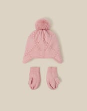 Baby Floral Trapper Hat & Mittens Set, Pink (PINK), large
