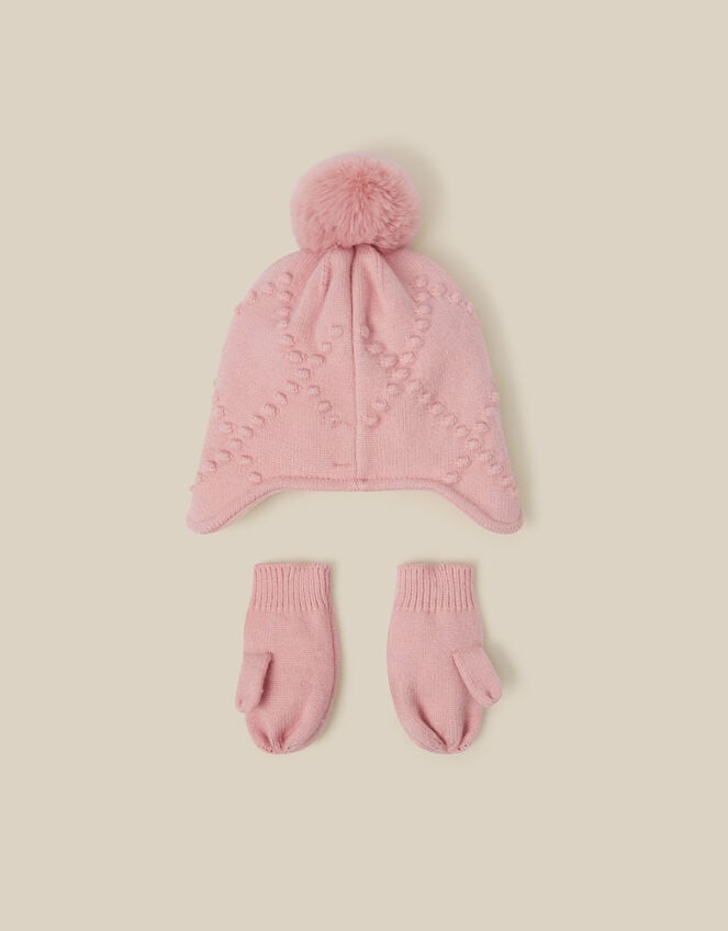 Baby Floral Trapper Hat & Mittens Set, Pink (PINK), large