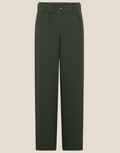 Whitney High Waisted Wide Leg Trousers, Green (KHAKI), large