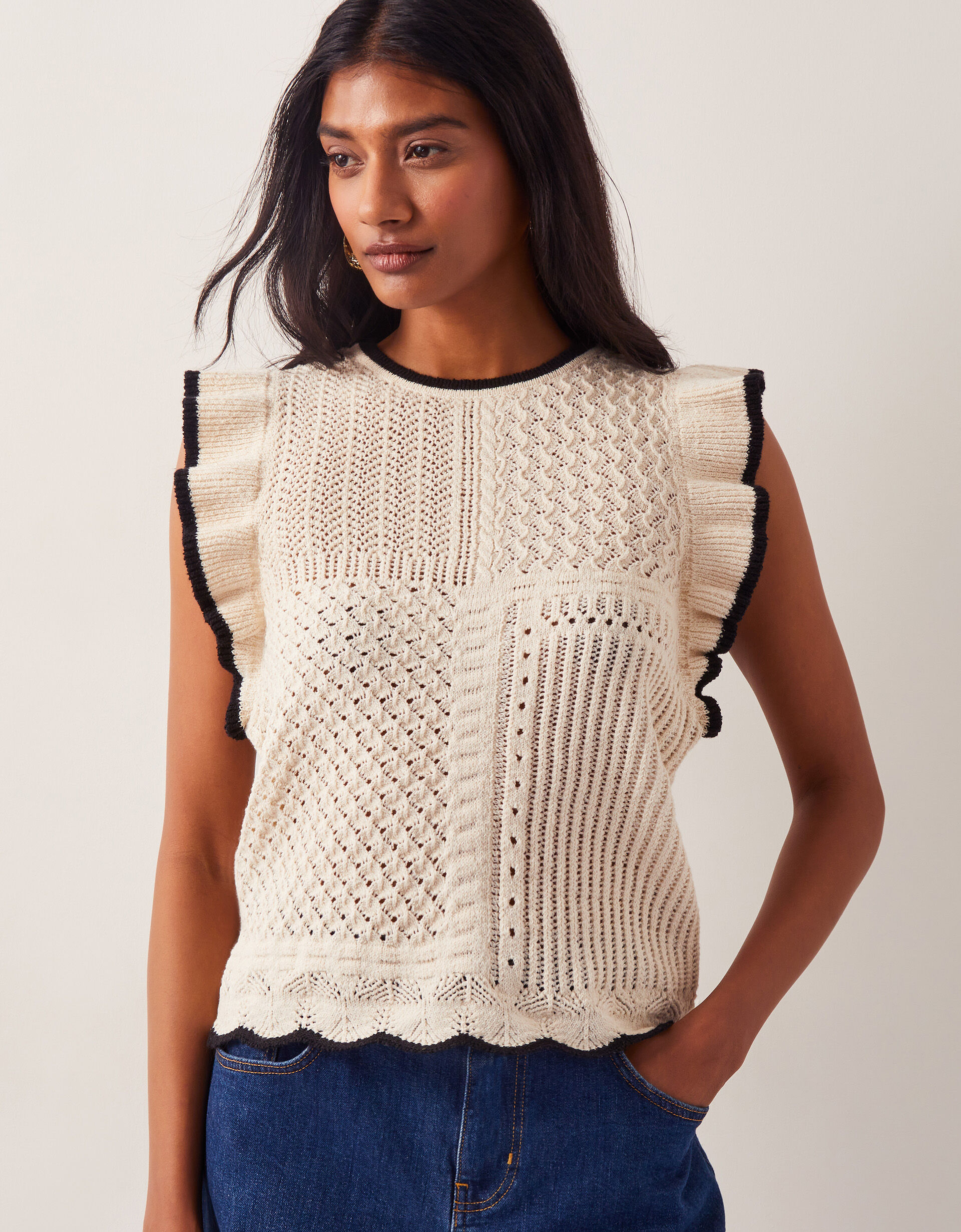 Ray Ruffle Knitted Tank Top Ivory