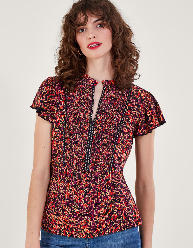 Embellished Printed Jersey Top, Red (RED), large