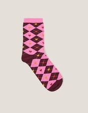 Argyle Heart Socks, Red (BURGUNDY), large