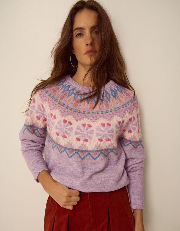Frey Fair Isle Jumper, Purple (LILAC), large