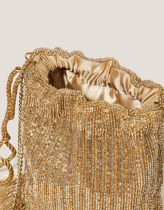 Zena Bead Tassel Bucket Bag, , large