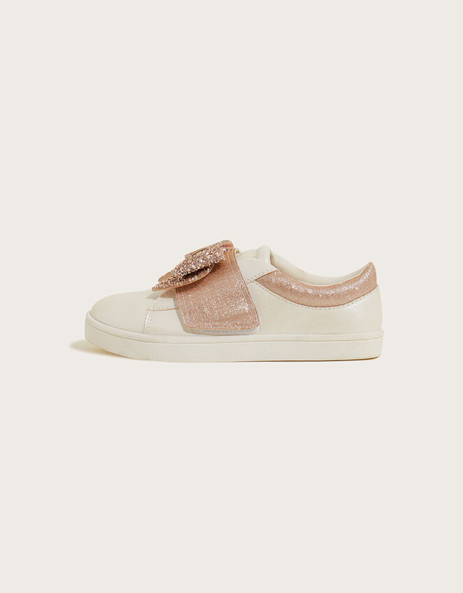 Dazzle Bow Velcro Trainers, Ivory (IVORY), large