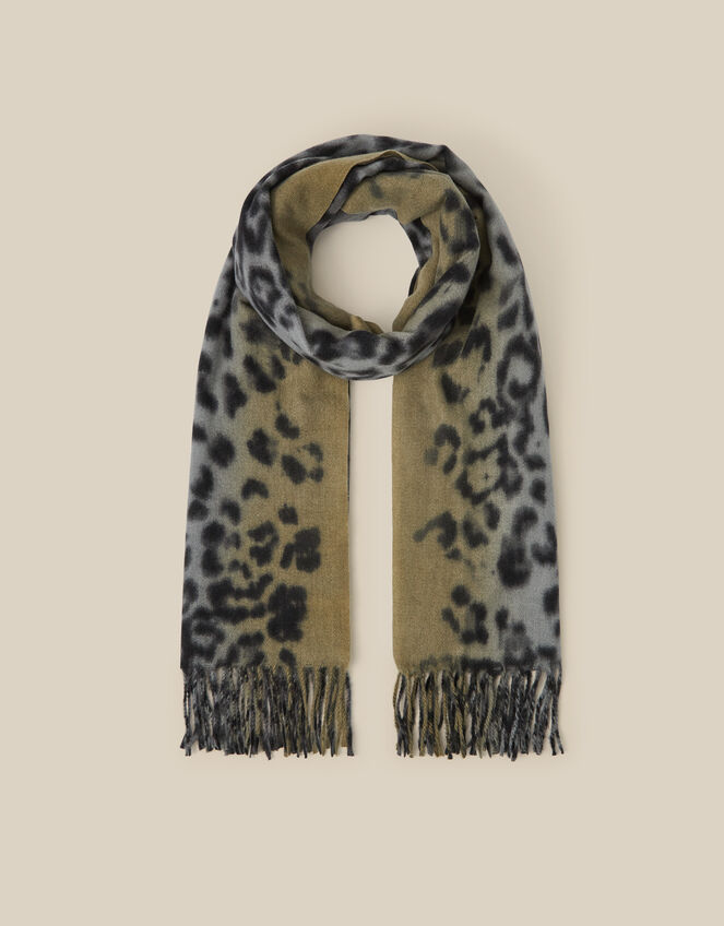 Archi Animal Print Tassel Scarf, Grey (GREY), large