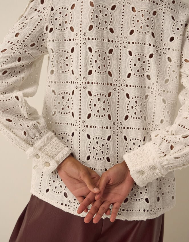 Dorothy Knot Button Lace Top, Cream (CREAM), large