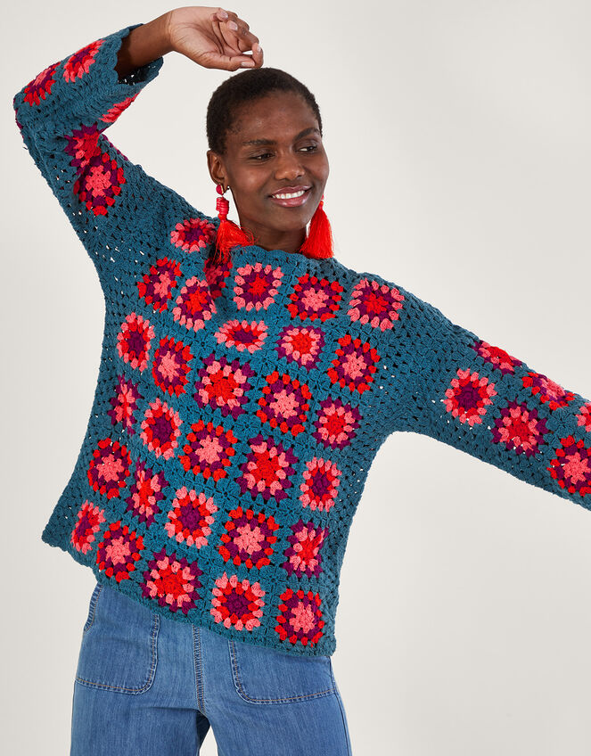 Hand Crochet Jumper Blue Knitwear Monsoon UK.