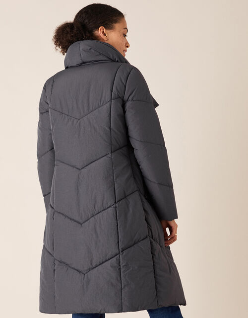 Dhalia Long Padded Coat in Recycled Fabric, Grey (CHARCOAL), large