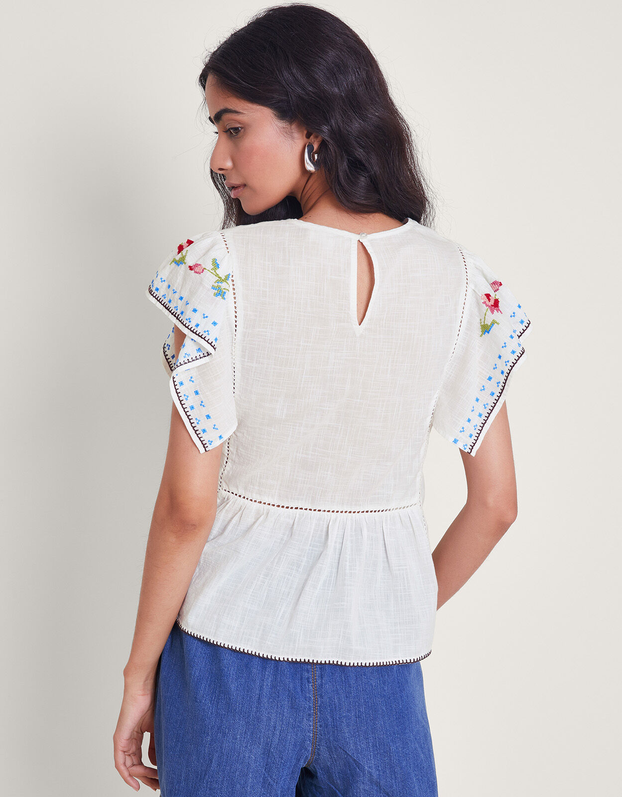 Prue Pineapple Embroidered Top White Tops T shirts Monsoon UK