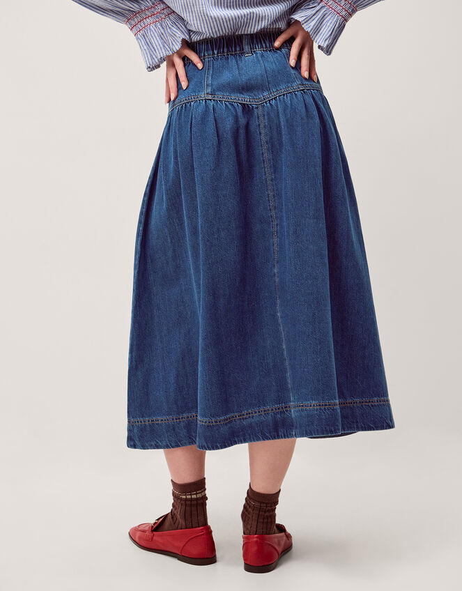 Tamsin Button Denim Midi Skirt  Blue