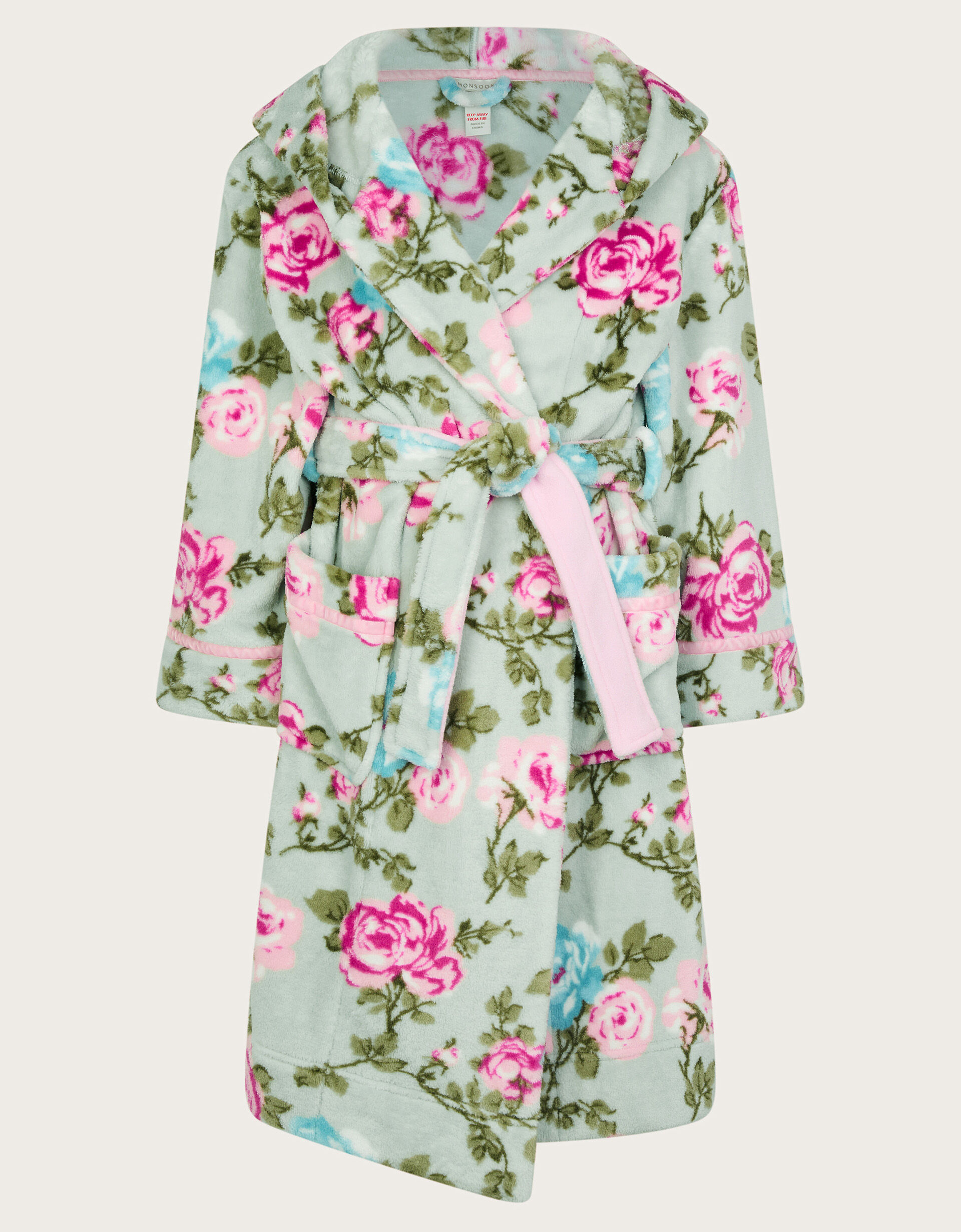 Fleece Floral Print Dressing Gown Pink Nightwear Slippers Monsoon UK