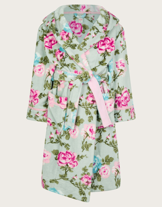 Fleece Floral Print Dressing Gown, Pink (PINK), large