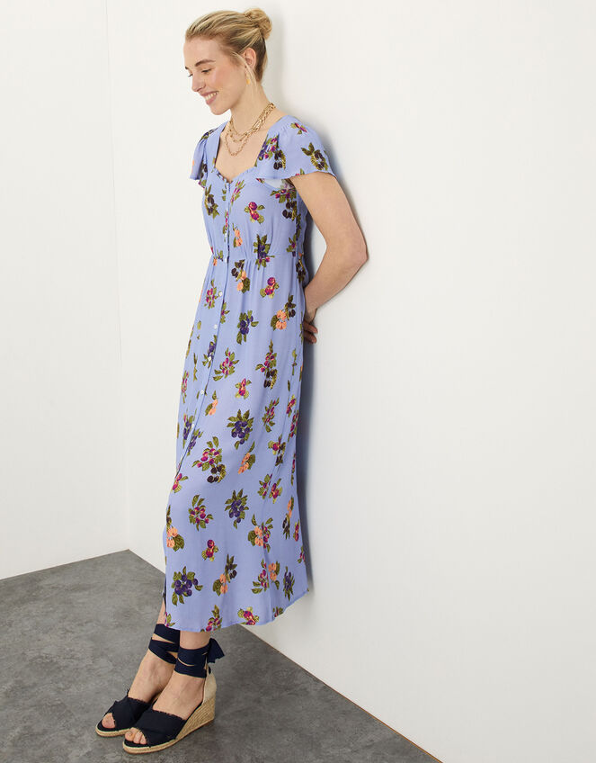 Ramita Fruit Print Dress in Sustainable Viscose, Blue (BLUE), large