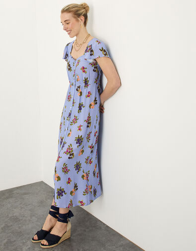 Ramita Fruit Print Dress in Sustainable Viscose Blue, Blue (BLUE), large