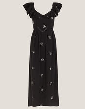 Daisy Frill Embroidered Midi Dress, Black (BLACK), large