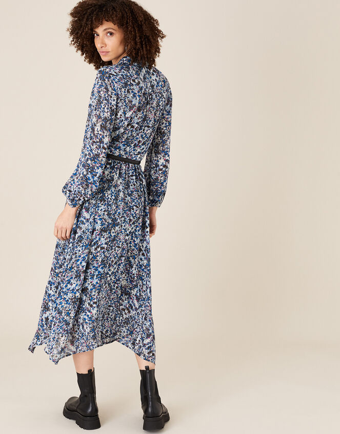 Printed Hanky Hem Shirt Dress in Sustainable Viscose , Blue (BLUE), large