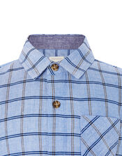 Check Short Sleeve Shirt in Pure Cotton, Blue (BLUE), large