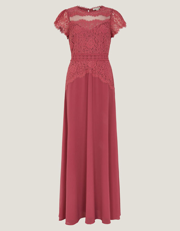 Monike Short Sleeve Lace Bridesmaid Dress, DARK PINK, large