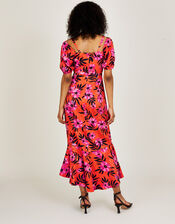 Kerry Satin Jacquard Floral Print Dress, Orange (ORANGE), large