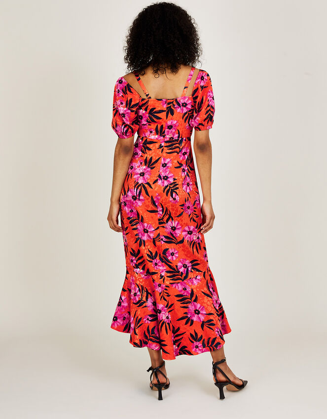 Kerry Satin Jacquard Floral Print Dress, Orange (ORANGE), large