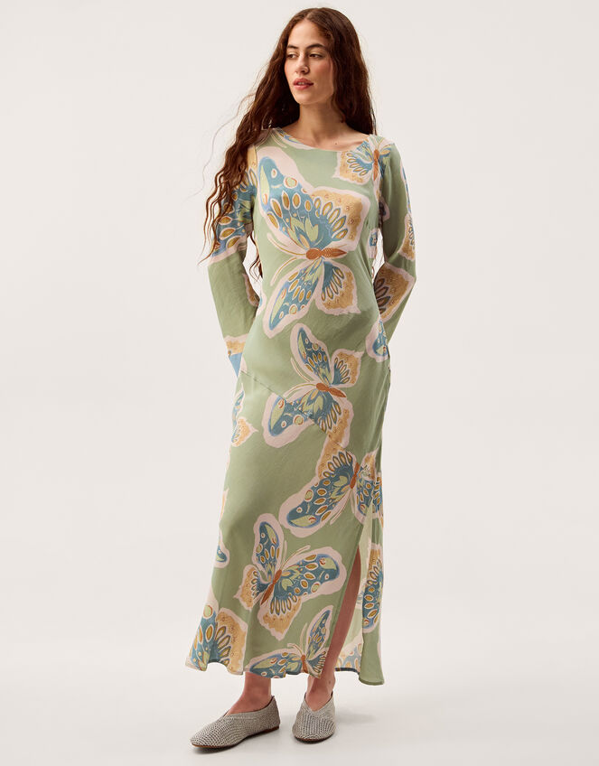 Clemence Aurelie Butterfly Long Sleeve Maxi Dress Green