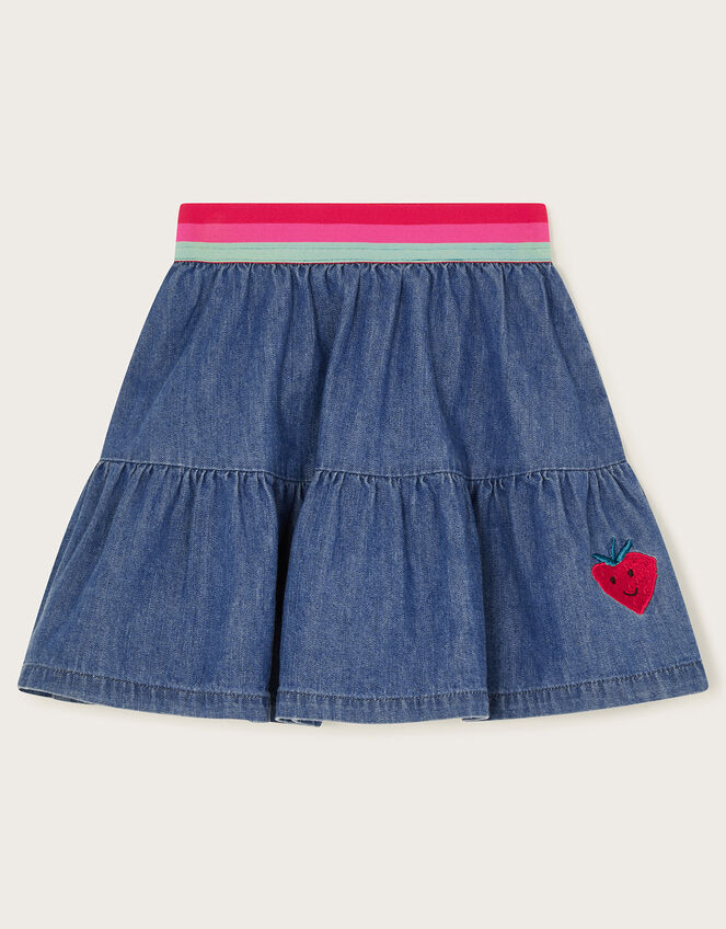 Denim Ruffle Skirt , Blue (BLUE), large