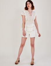 Premium Crochet Overlay Top in Sustainable Cotton, Cream (CREAM), large