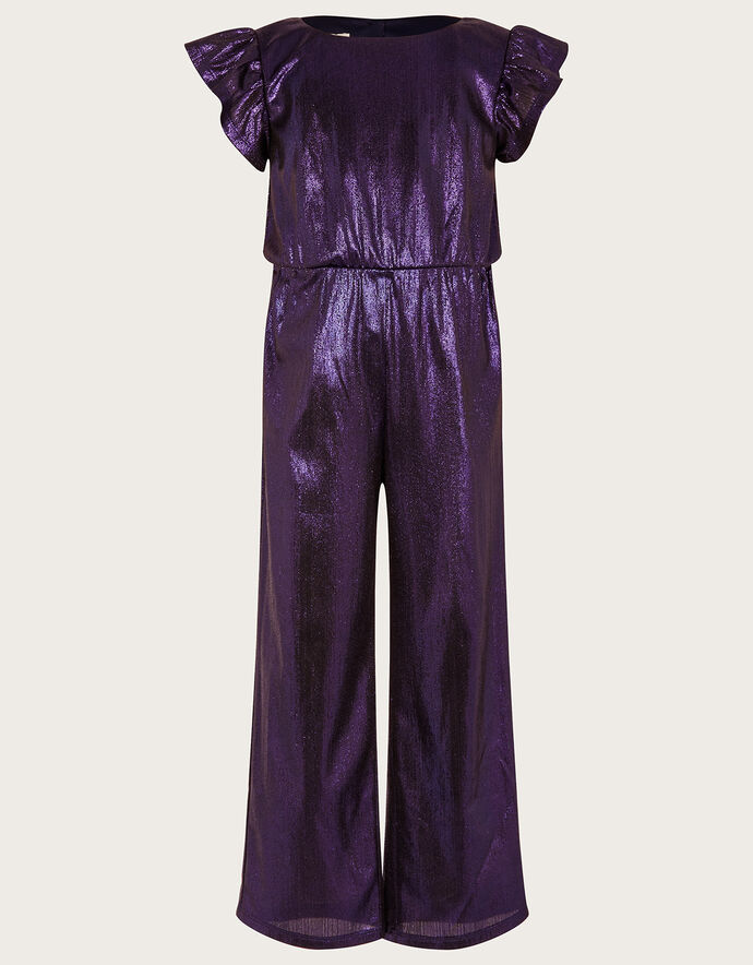 Frill Sleeve Shimmer Jumpsuit Blue Girls' Jumpsuits & Playsuits