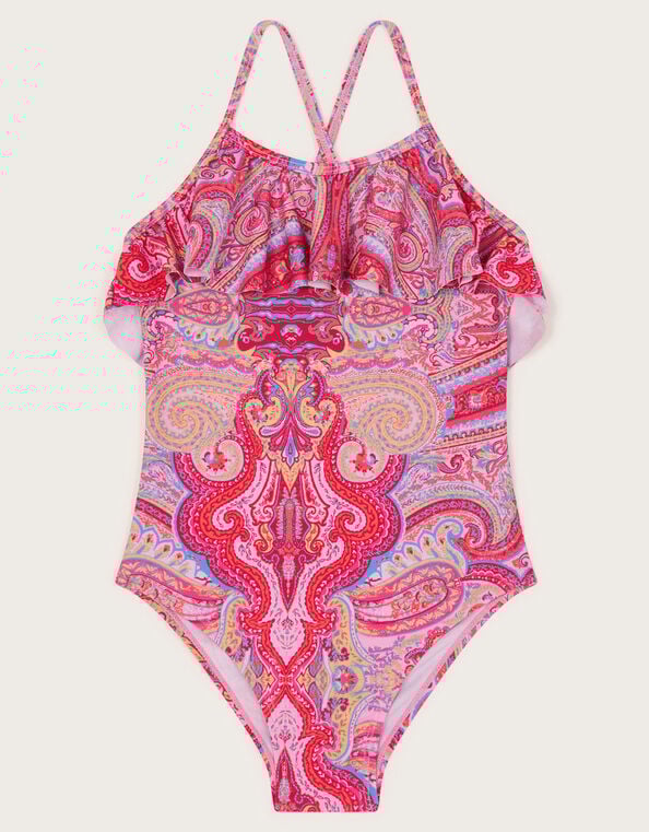 Paisley Frill Swimsuit, Orange (ORANGE), large
