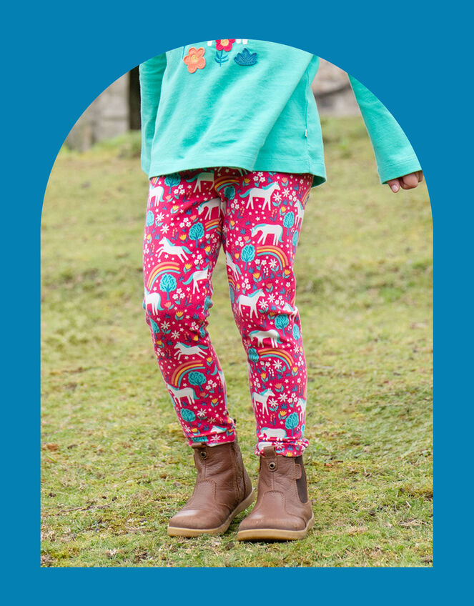 Frugi Unicorn Print Leggings, Pink (PINK), large