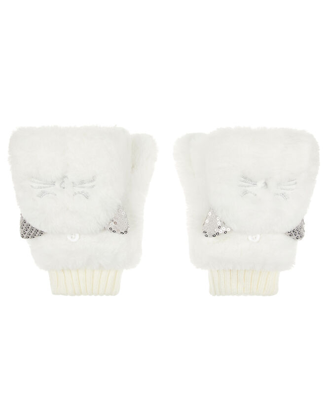 Peppi Sequin Cat Capped Gloves, Ivory (IVORY), large