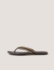 Harper Beaded Leather Flip Flops, Black (BLACK), large