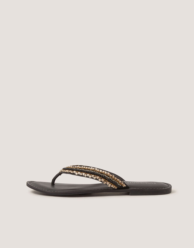 Harper Beaded Leather Flip Flops, Black (BLACK), large