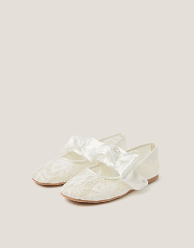Lace Bow Ballet Flats, Ivory (IVORY), large