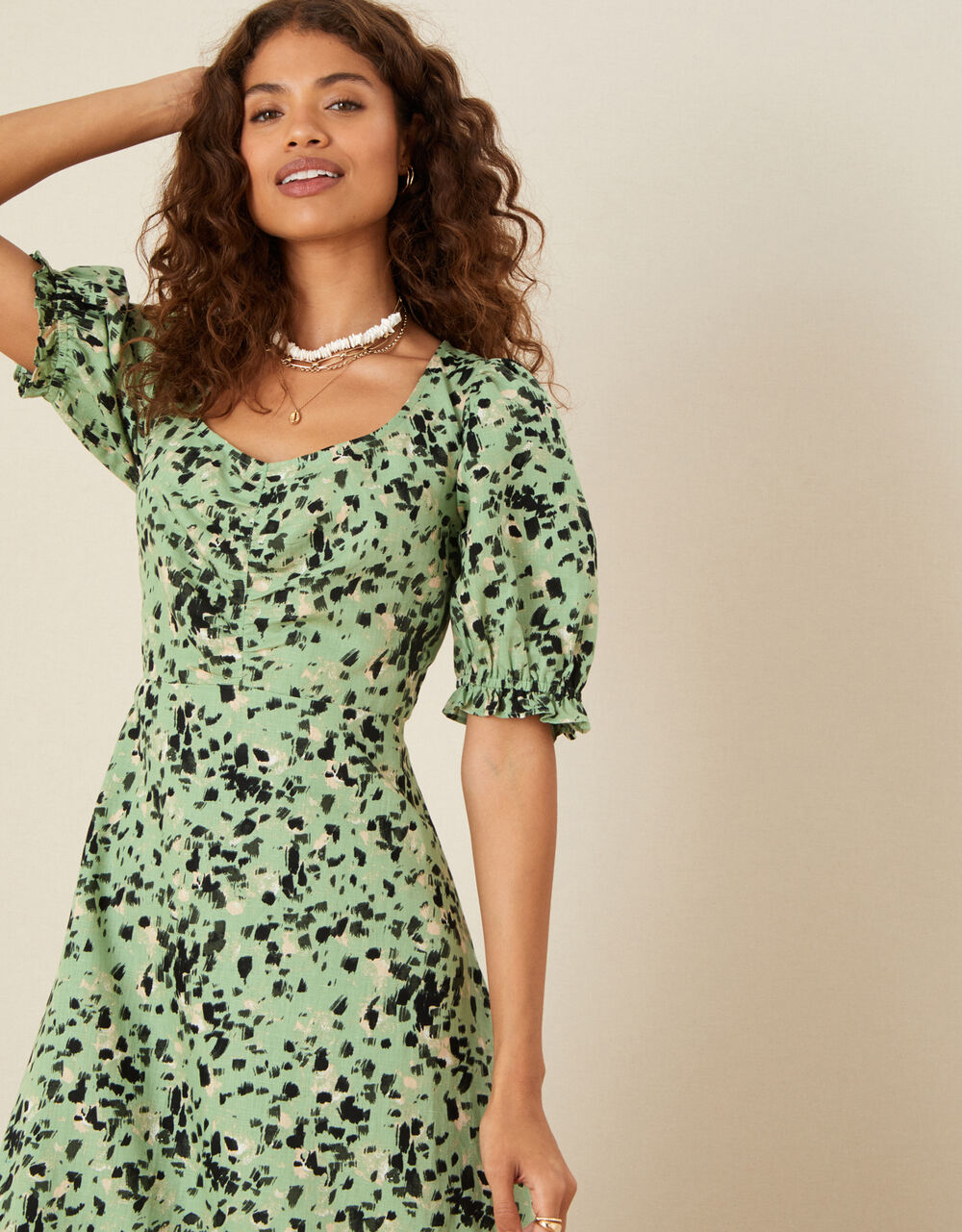 Delmira Printed Dress in Green Check