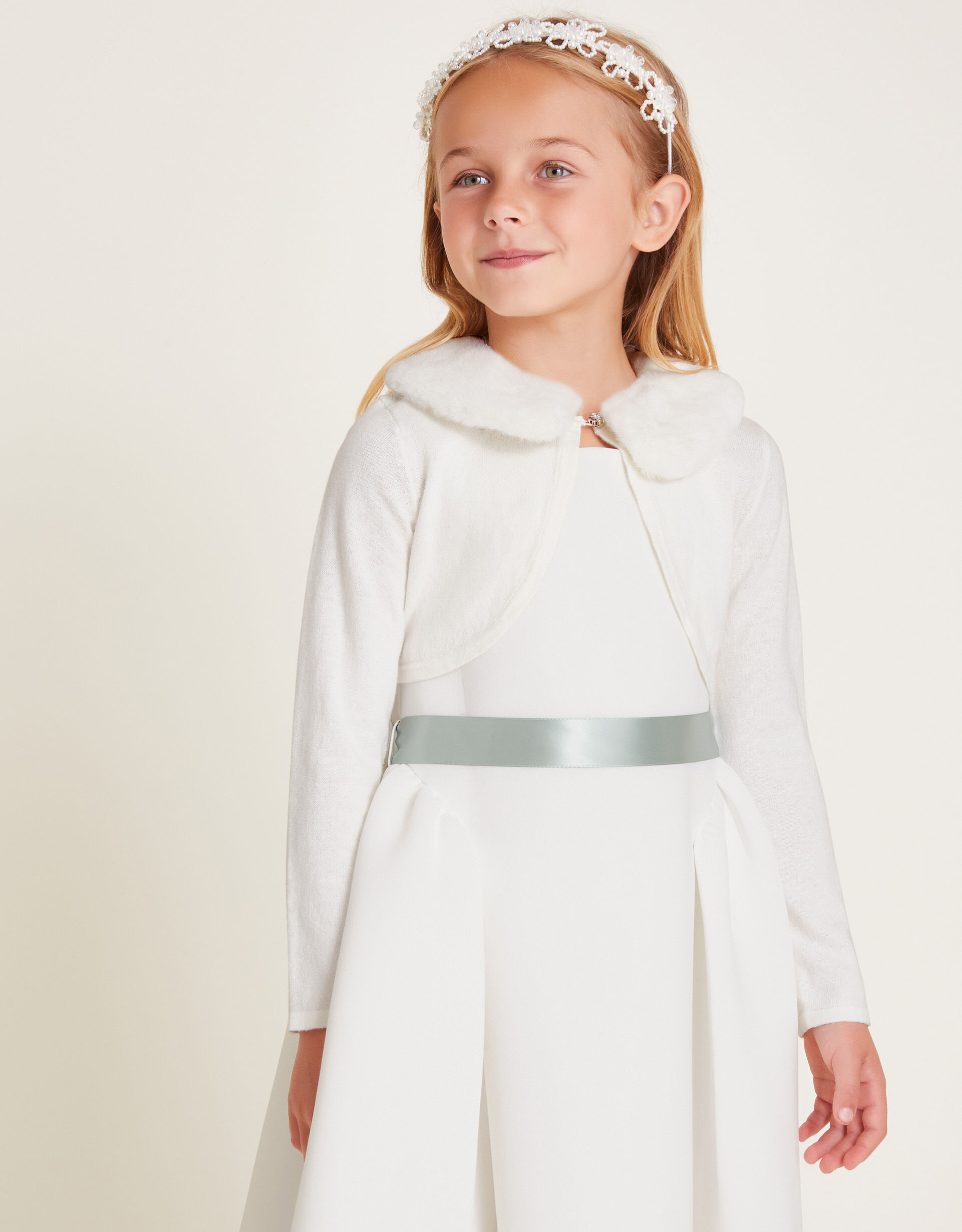 Super Soft Faux Fur Collar Cardigan Ivory Girls Cardigans Monsoon UK