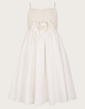 Orelia Strappy Sequin Satin Dress, White (WARM IVORY), large