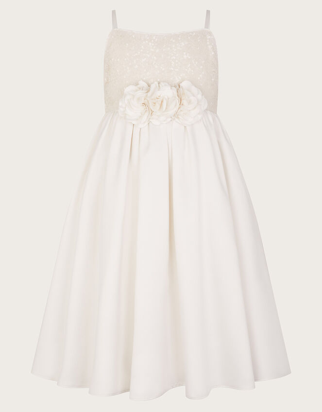 Orelia Strappy Sequin Satin Dress, White (WARM IVORY), large