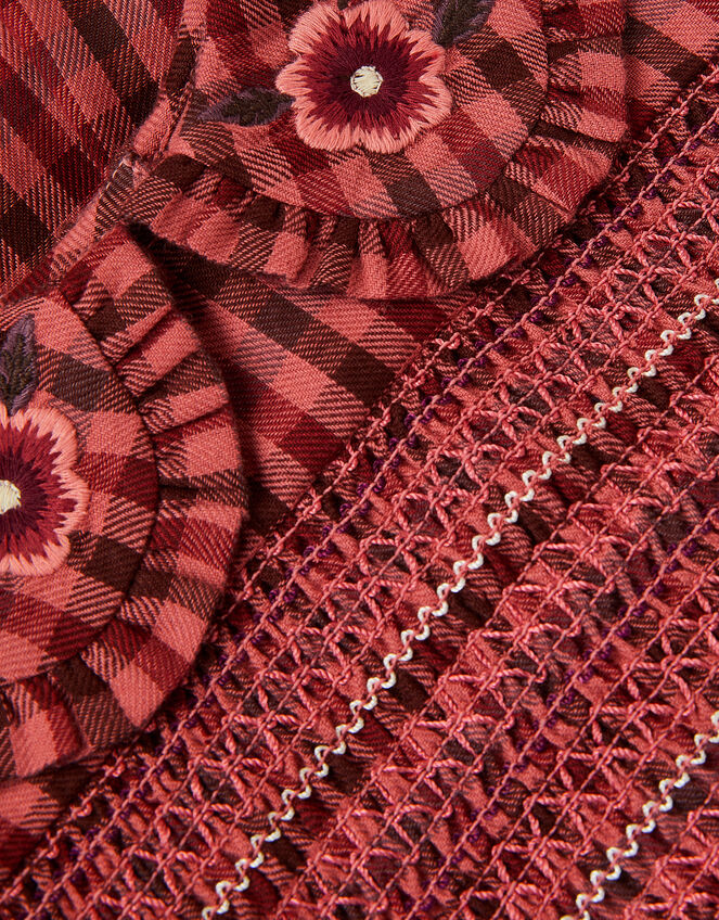 Baby Embroidered Check Dress, Brown (BROWN), large