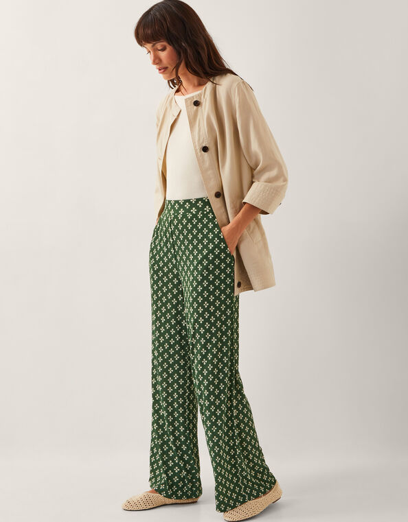 Daisey Geometric Wide Leg Trousers, Green (KHAKI), large
