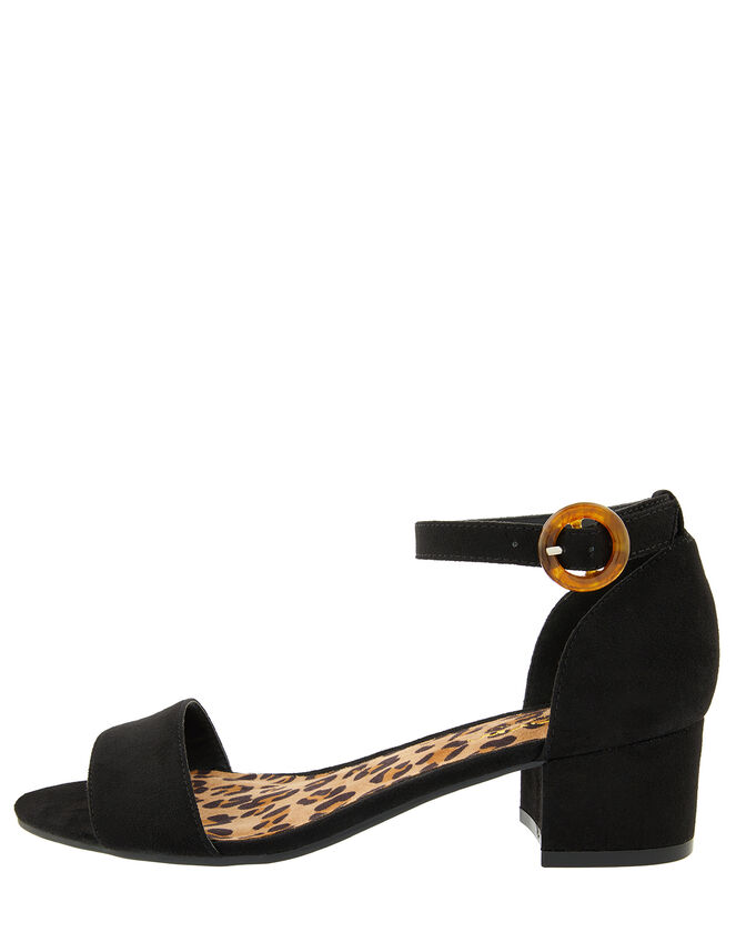 Tortoiseshell Buckle Low Block Heel Sandals, Black (BLACK), large