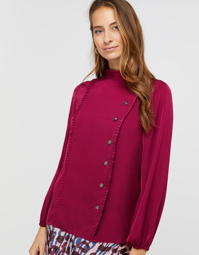 Marlow Military Satin Blouse, Purple (RASPBERRY), large