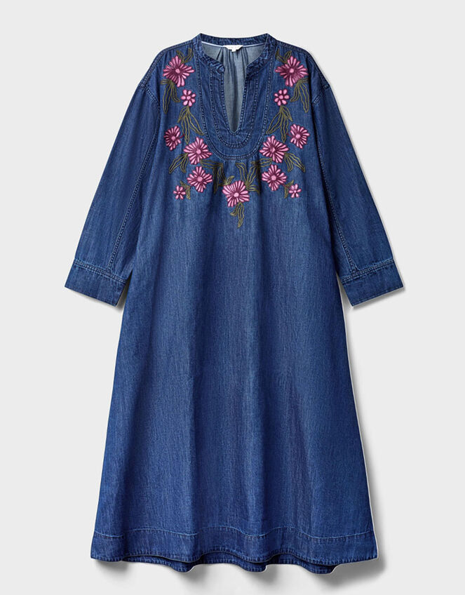 East Reyna Denim Embroidered Dress, Blue (INDIGO), large