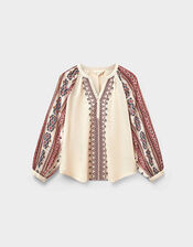 East Gabriette Geometric Print Embroidered Top, Ivory (IVORY), large
