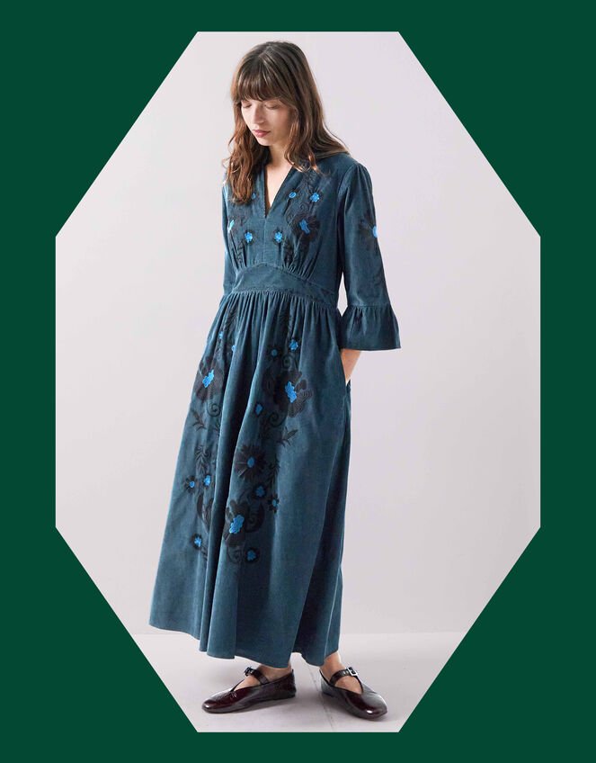 East Odelia Floral Embroidered Maxi Dress, Blue (NAVY), large