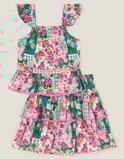 Floral Patchwork Top & Skirt Set, Green (GREEN), large