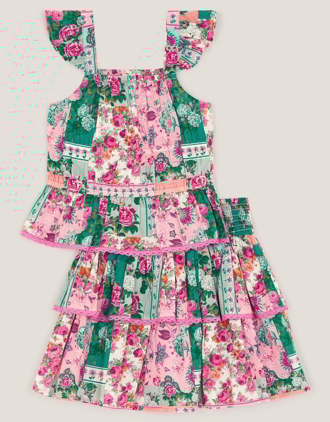 Floral Patchwork Top & Skirt Set, Green (GREEN), large