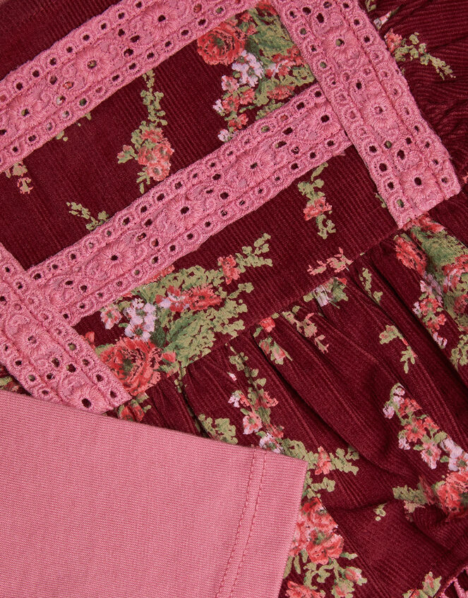 Baby Top & Floral Corduroy Dress Set, Red (BURGUNDY), large